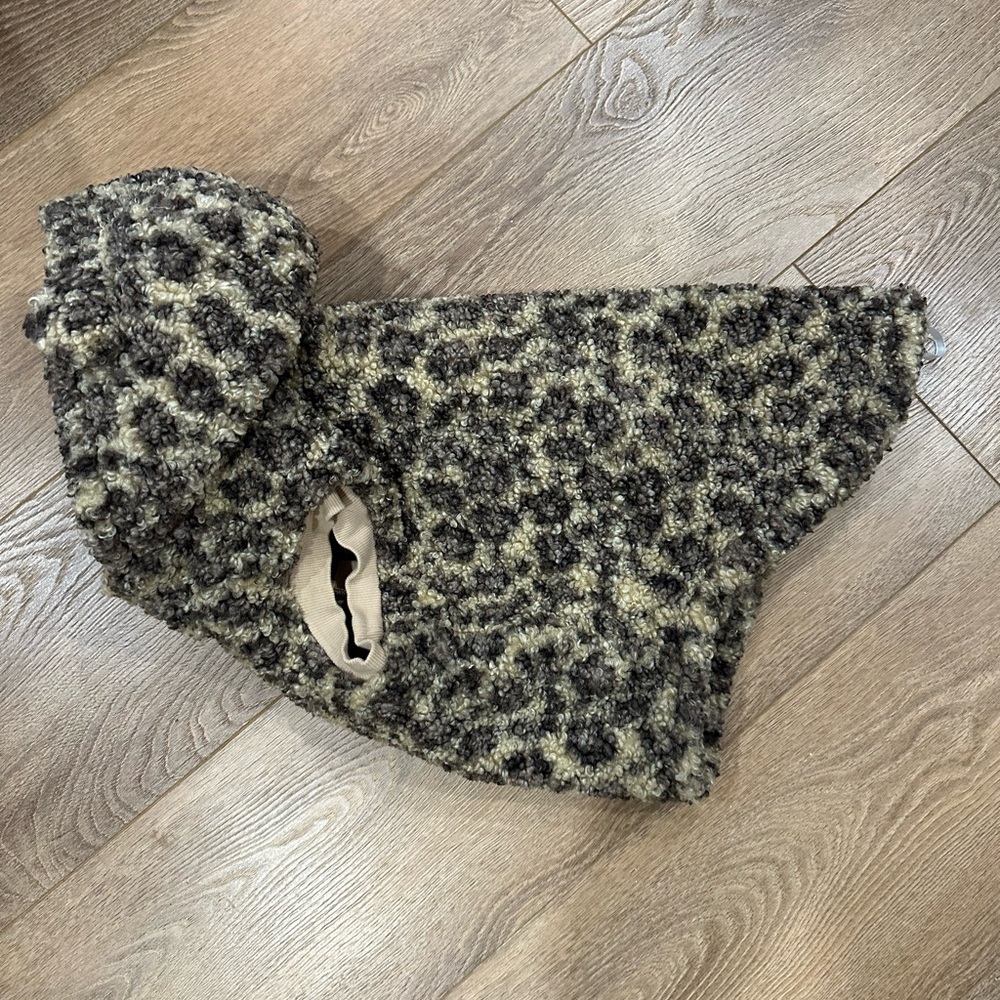 Top Paw Teddy Bear Leopard Sherpa Hooded Dog Coat - Gray & Cream size XL